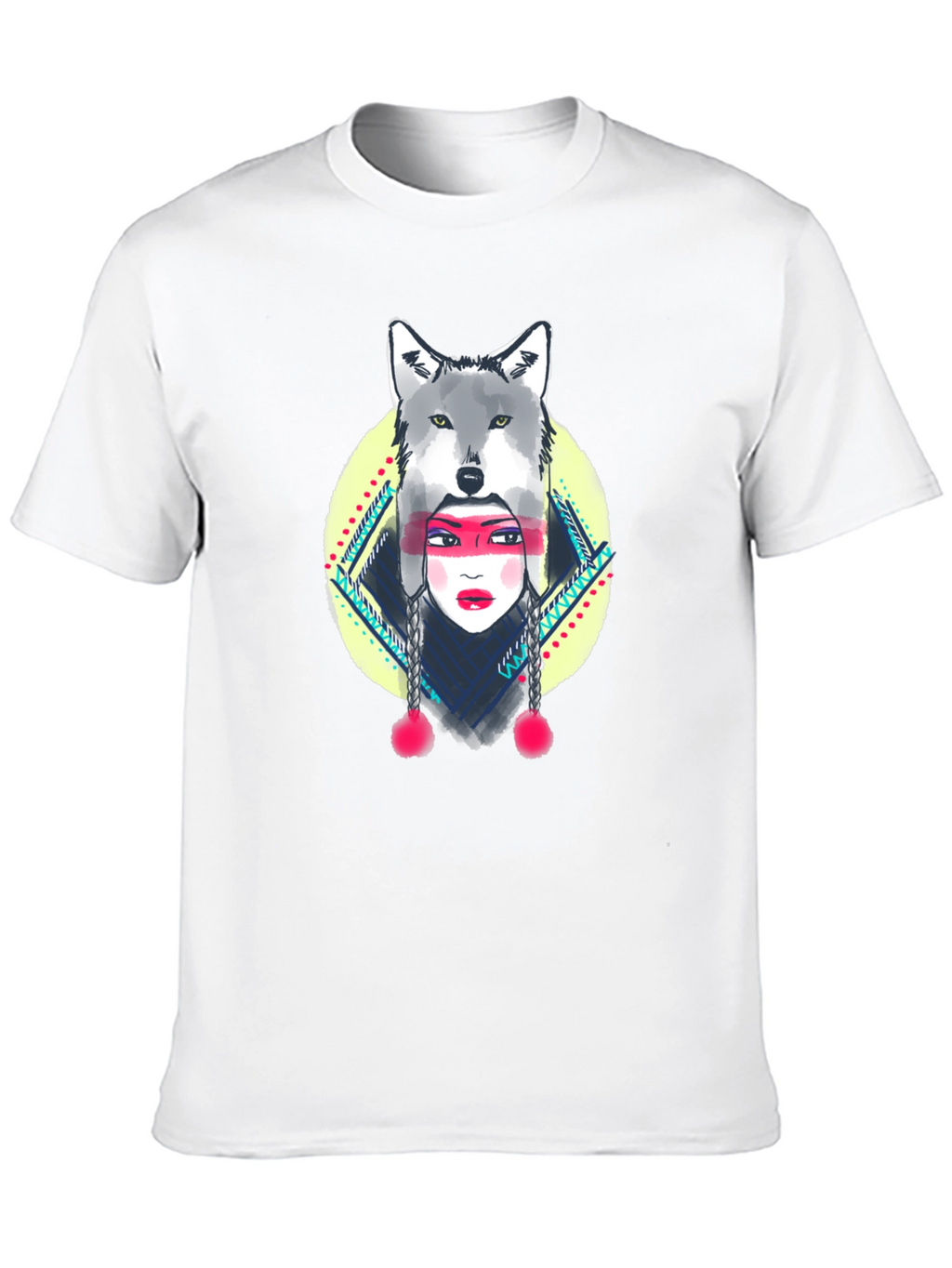 Wolf Headdress Graphic Tee - Black Cotton T-Shirt