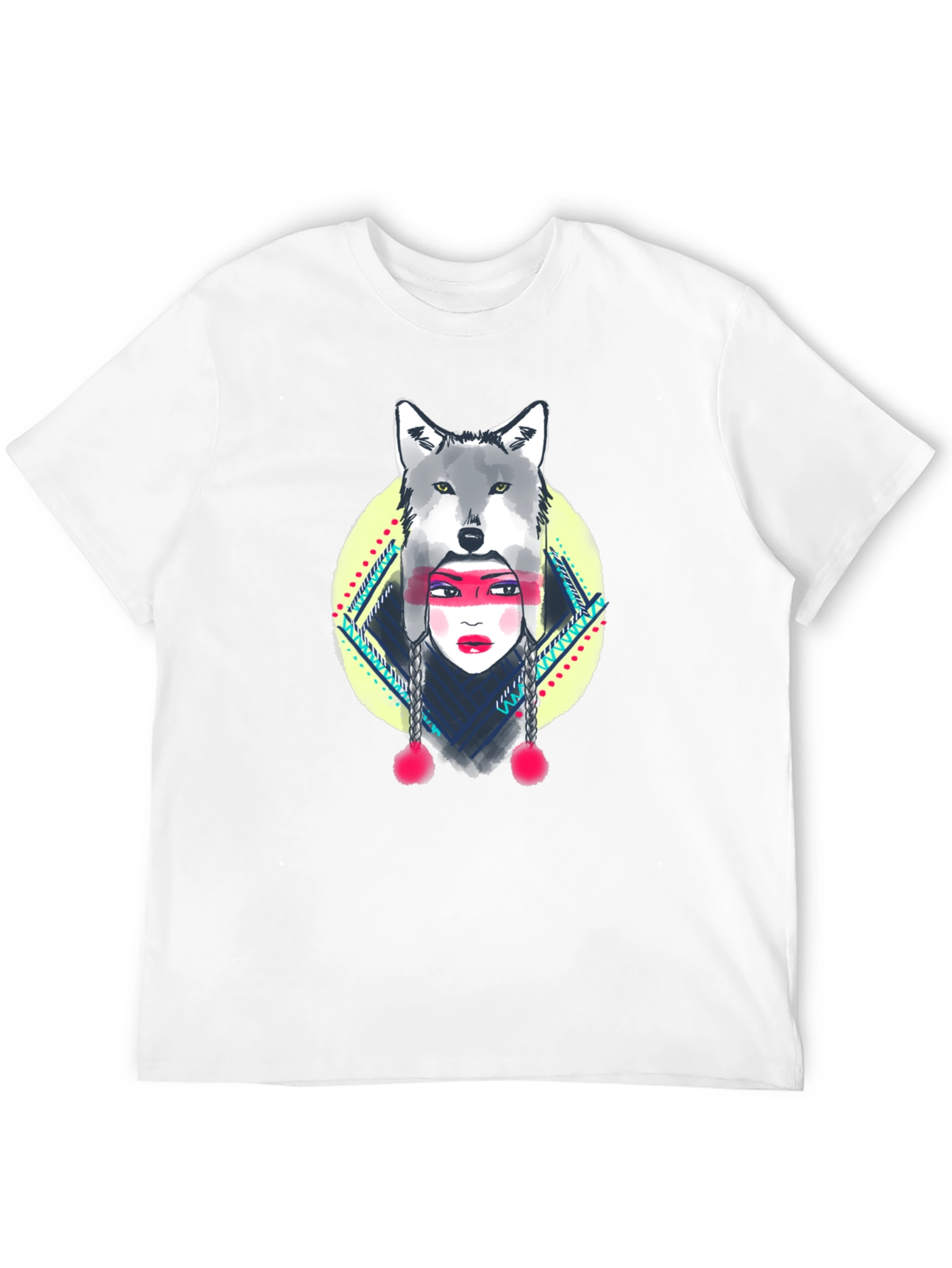 Wolf Headdress Graphic Tee - Black Cotton T-Shirt