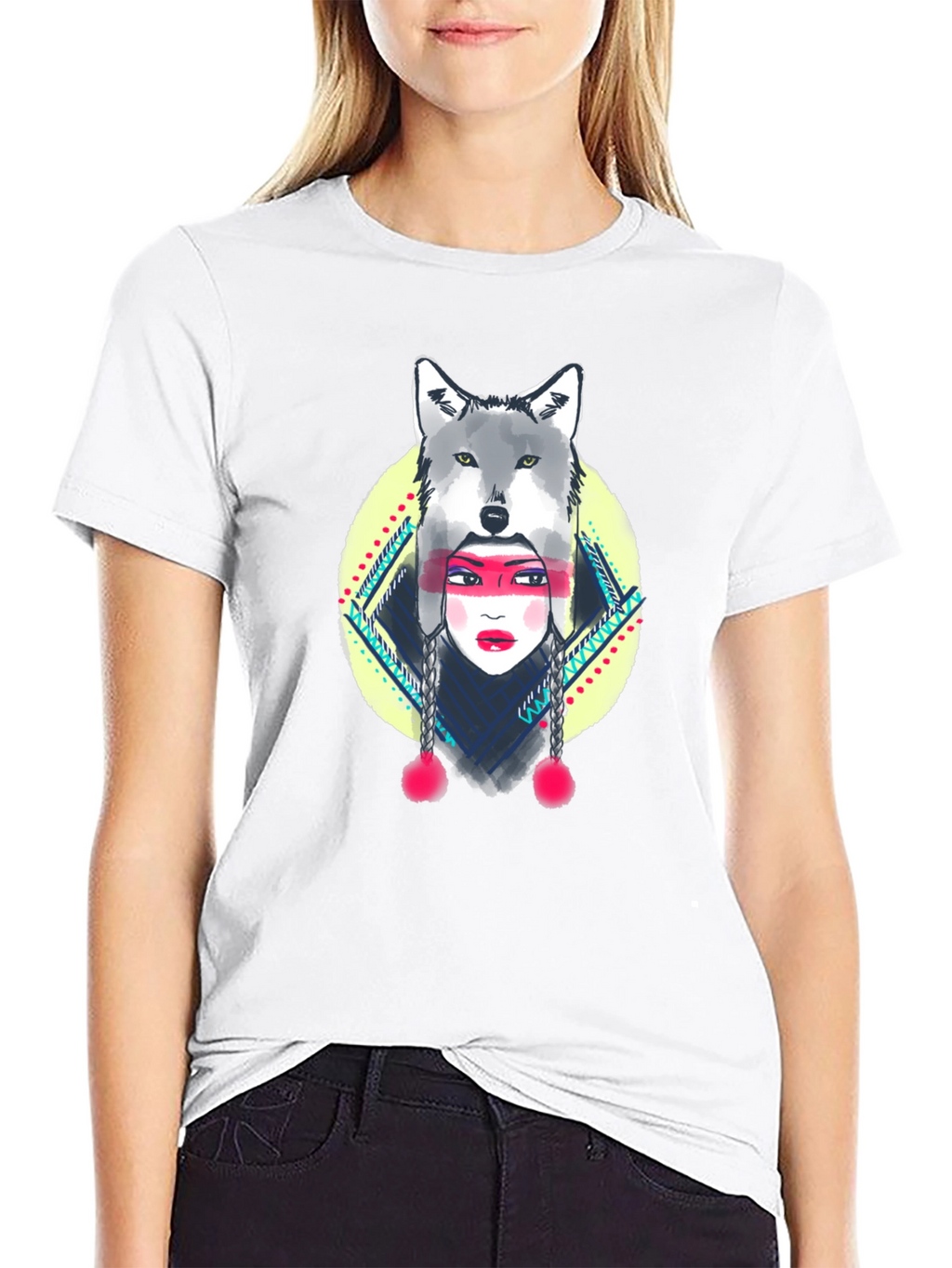 Wolf Headdress Graphic Tee - Black Cotton T-Shirt