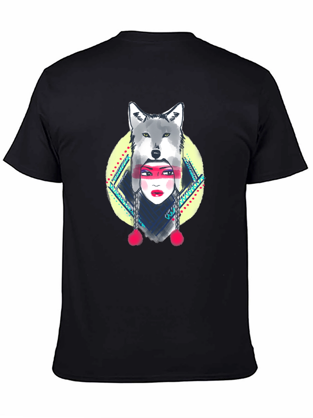 Wolf Headdress Graphic Tee - Black Cotton T-Shirt