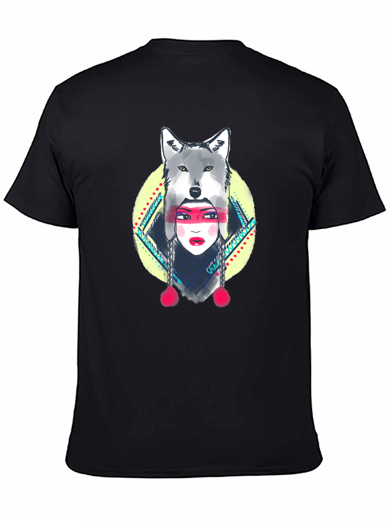 Wolf Headdress Graphic Tee - Black Cotton T-Shirt