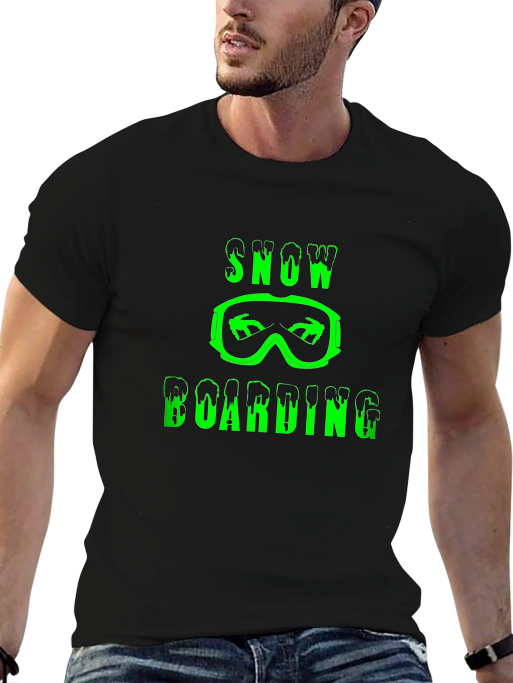 Snowboarding Graphic Print Black T-Shirt