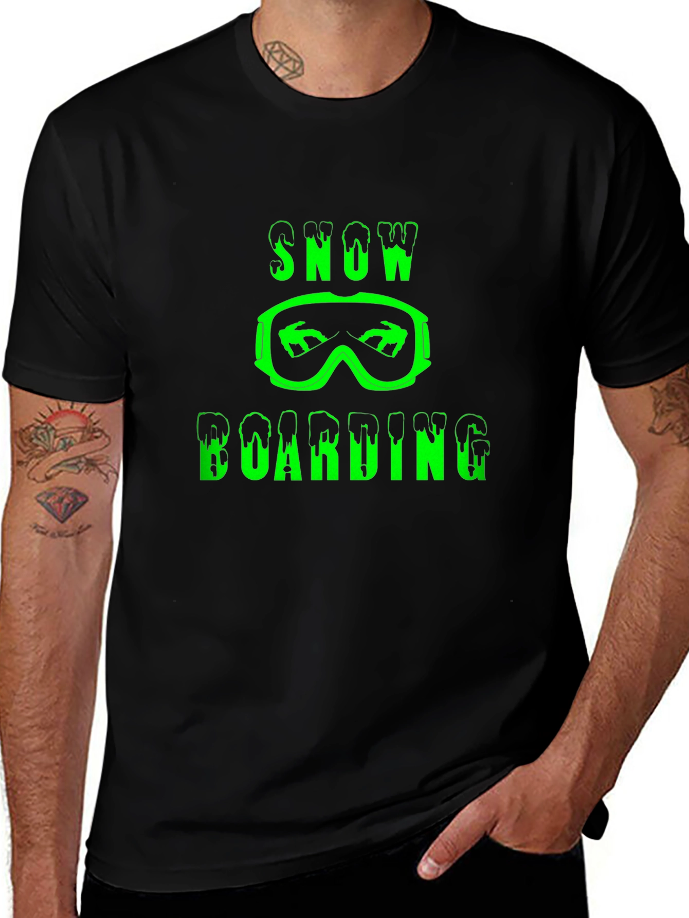 Snowboarding Graphic Print Black T-Shirt