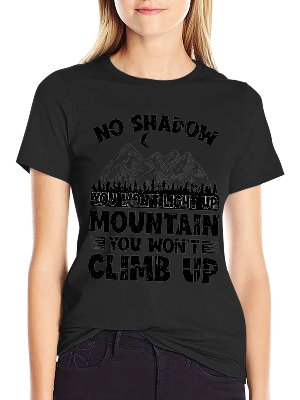 No Shadow Mountain Climb Black Graphic Tee