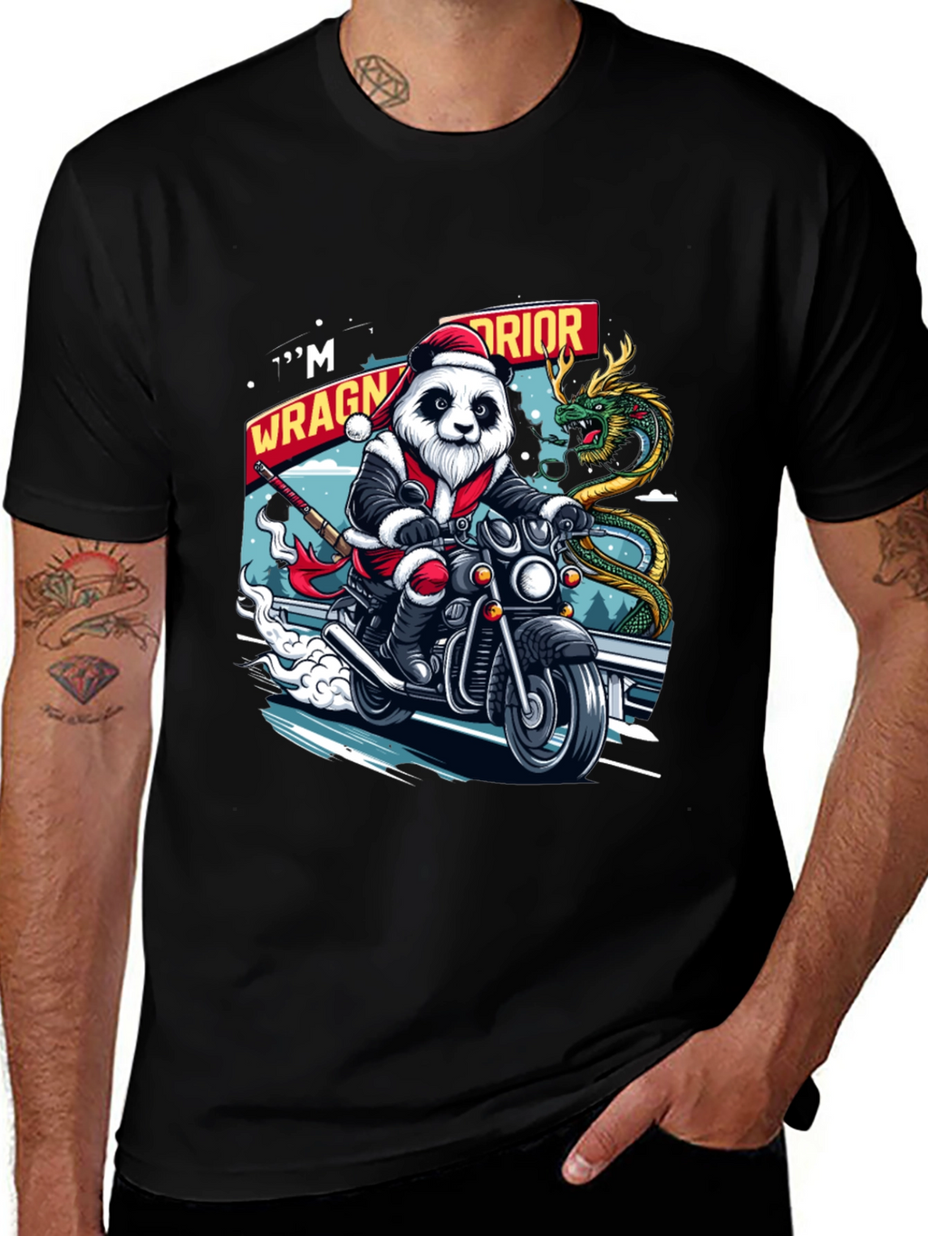 Santa Panda Motorcycle Warrior T-Shirt