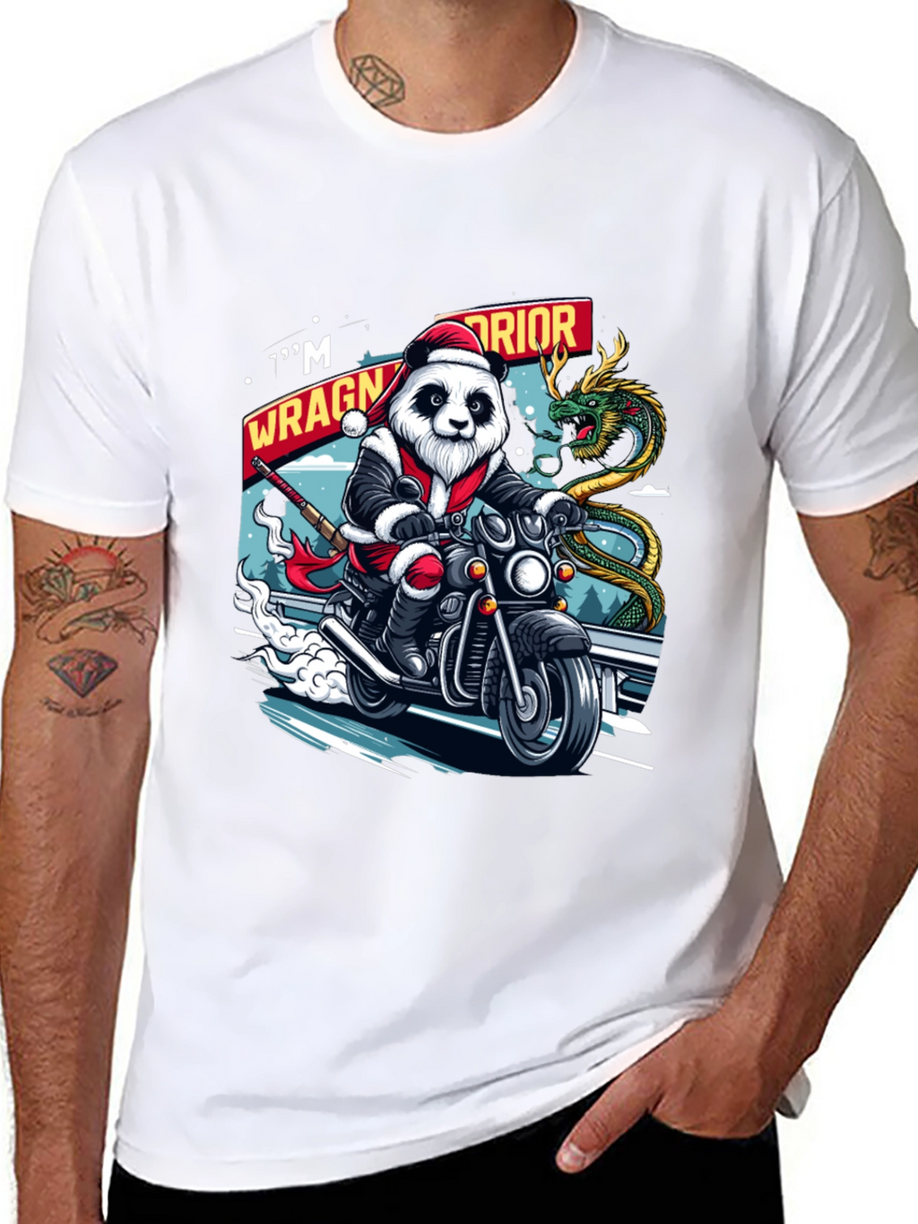 Santa Panda Motorcycle Warrior T-Shirt