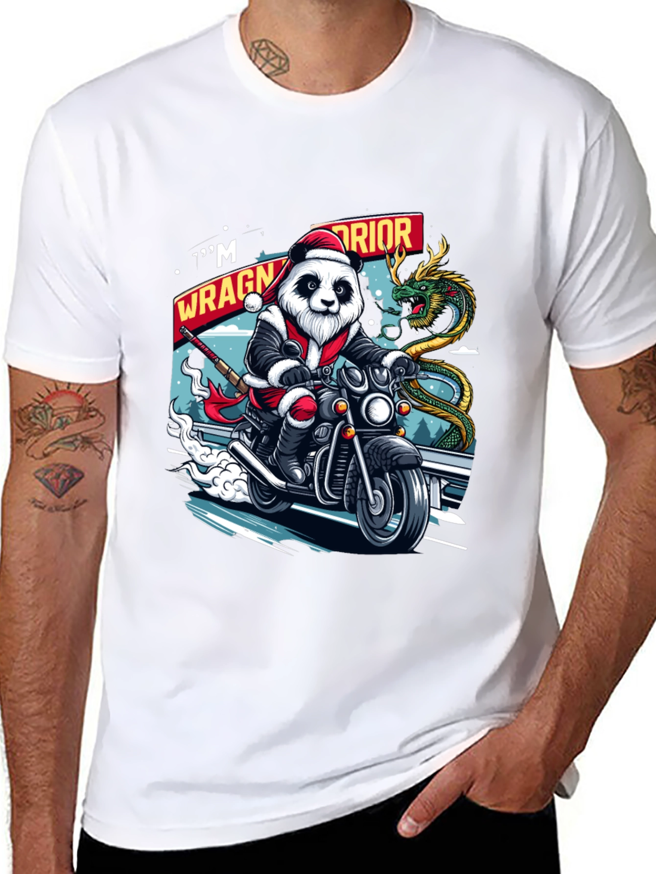 Santa Panda Motorcycle Warrior T-Shirt