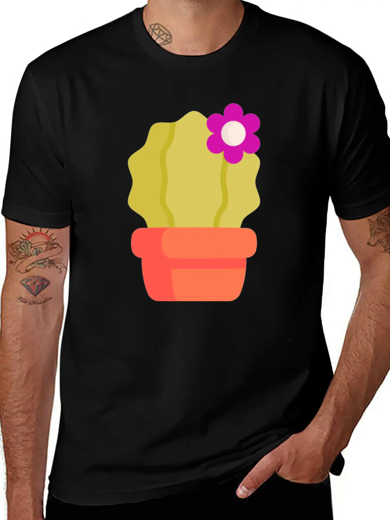 Cactus Illustration Essential Cotton Tee For Daily Outfits – Unisex Style