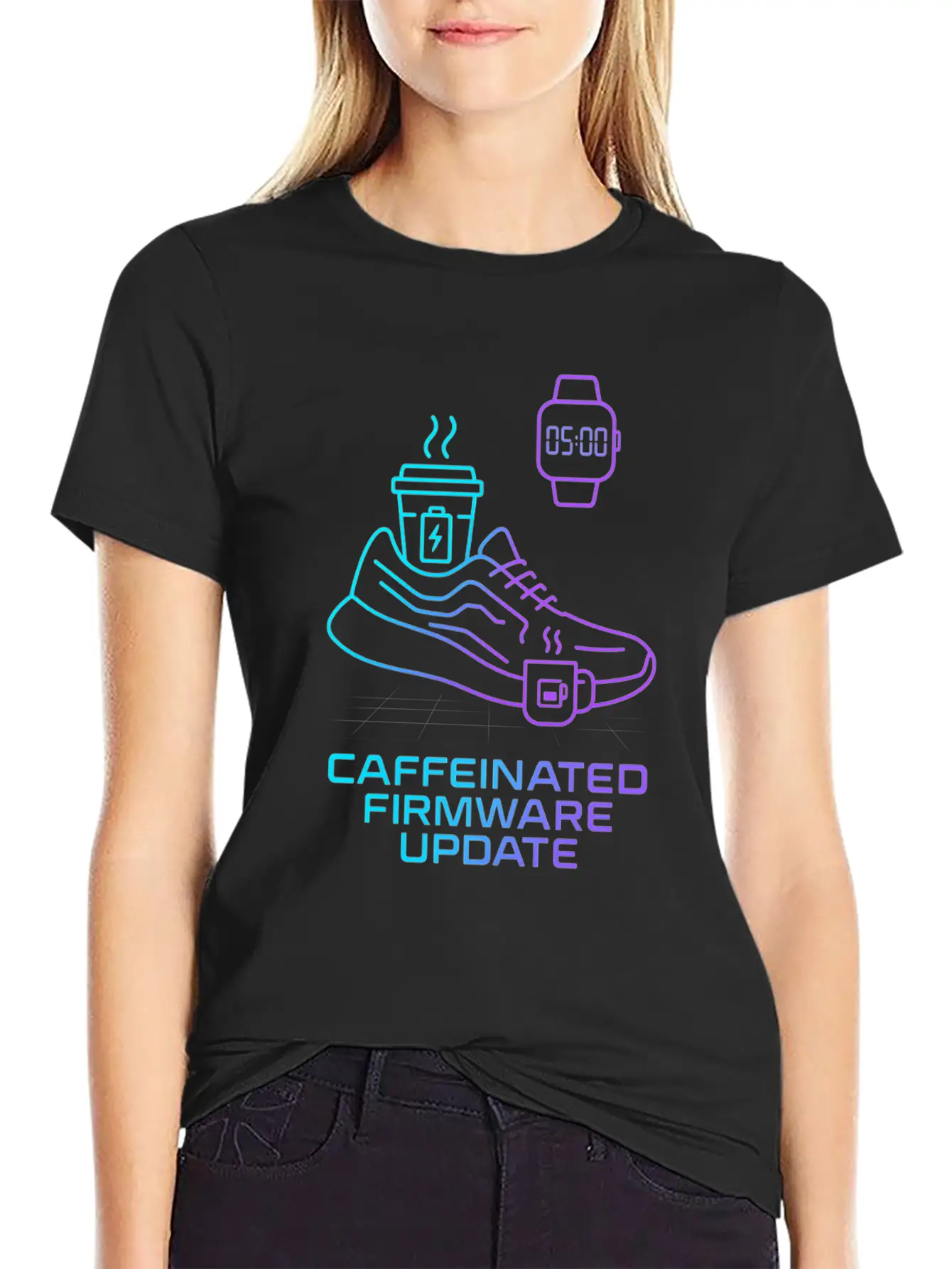 Caffeinated Firmware Update Cyber Runner Unisex Casual T-Shirt – Clean Design For Daily Comfort