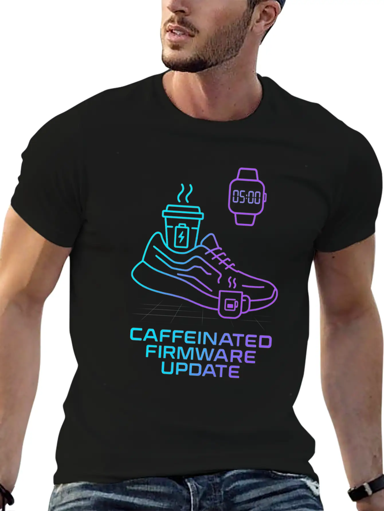 Caffeinated Firmware Update Cyber Runner Unisex Casual T-Shirt – Clean Design For Daily Comfort