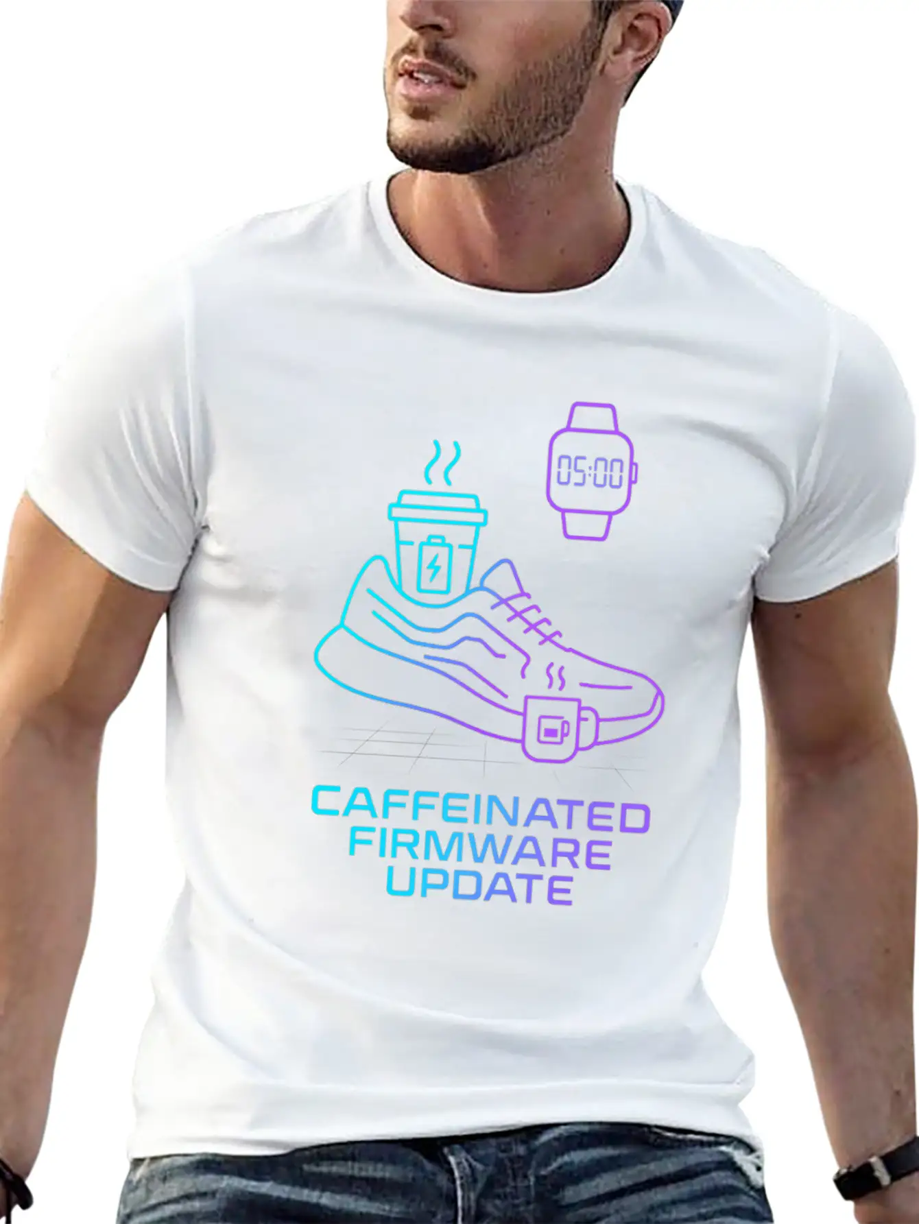 Caffeinated Firmware Update Cyber Runner Unisex Casual T-Shirt – Clean Design For Daily Comfort