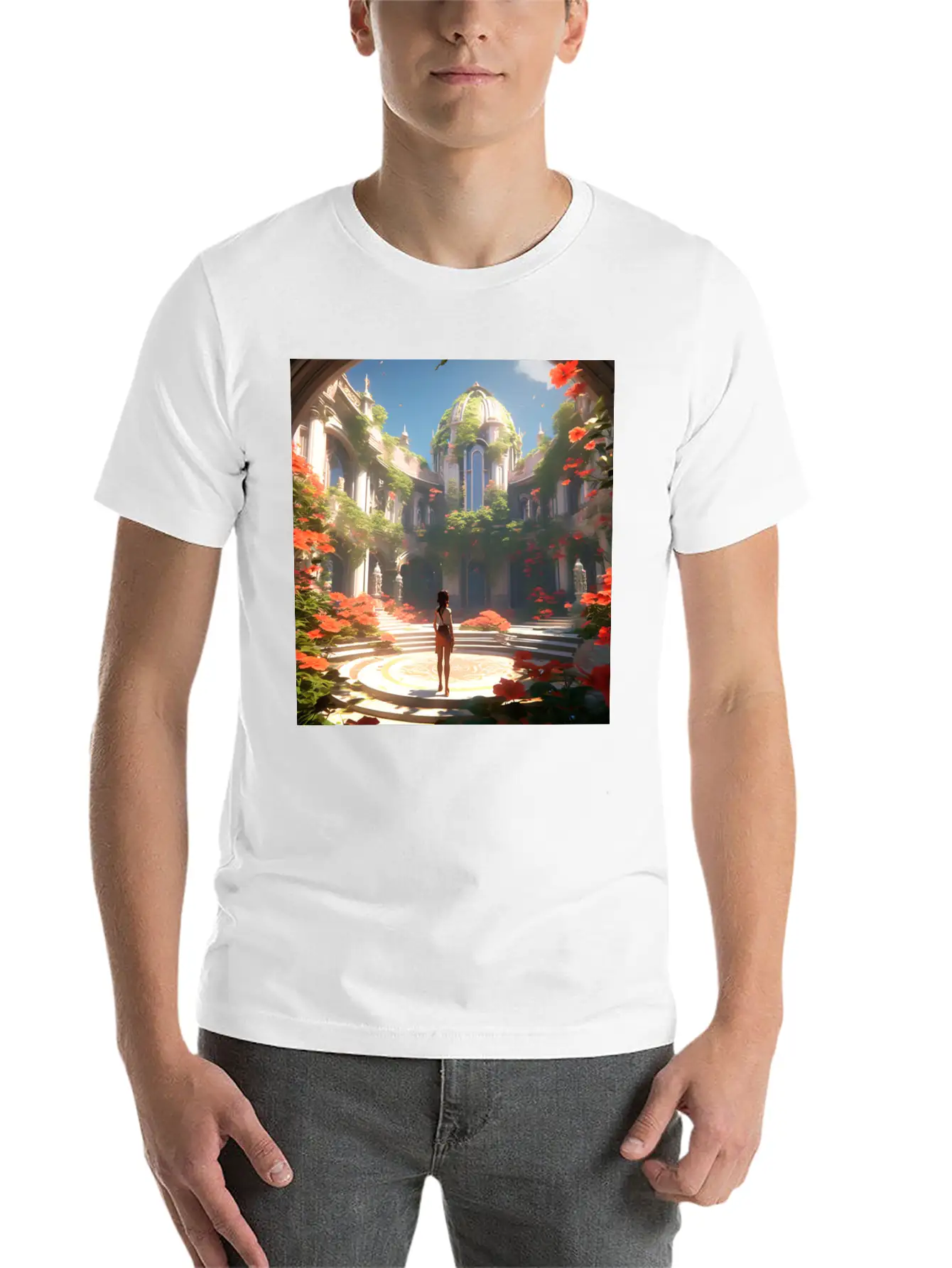 Calligraphic Capital G Embossed With Floral Unisex Short Sleeve Soft Cotton T-Shirt – Casual Everyday Wear