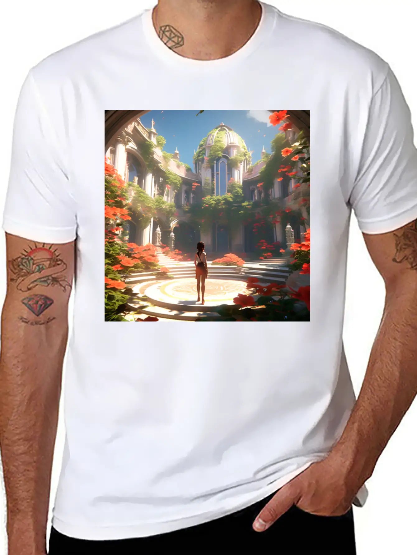 Calligraphic Capital G Embossed With Floral Unisex Short Sleeve Soft Cotton T-Shirt – Casual Everyday Wear