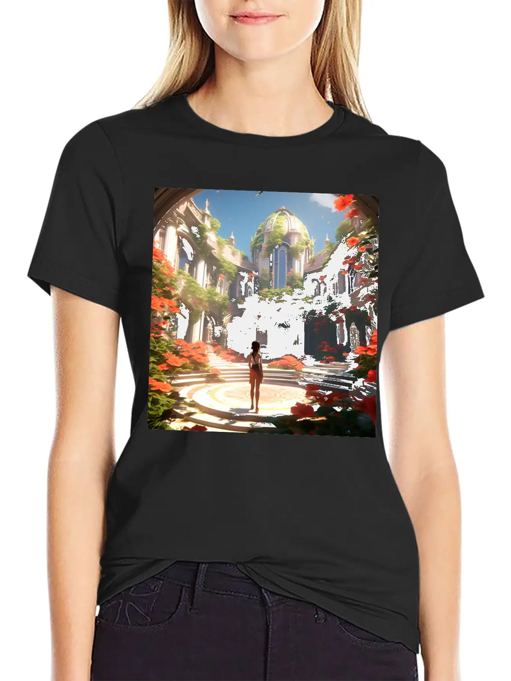 Calligraphic Capital G Embossed With Floral Unisex Short Sleeve Soft Cotton T-Shirt – Casual Everyday Wear