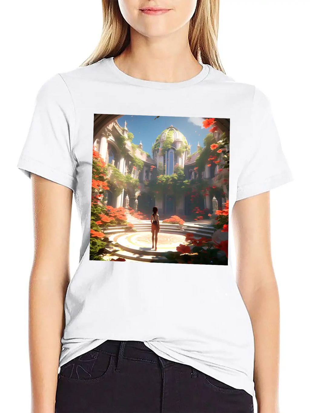 Calligraphic Capital G Embossed With Floral Unisex Short Sleeve Soft Cotton T-Shirt – Casual Everyday Wear