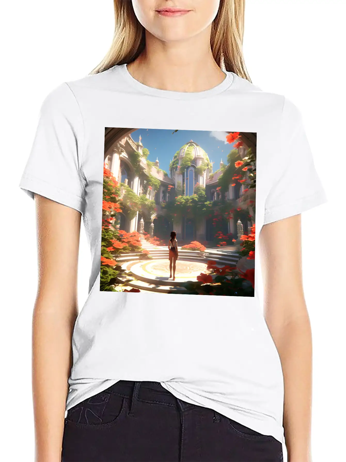 Calligraphic Capital G Embossed With Floral Unisex Short Sleeve Soft Cotton T-Shirt – Casual Everyday Wear