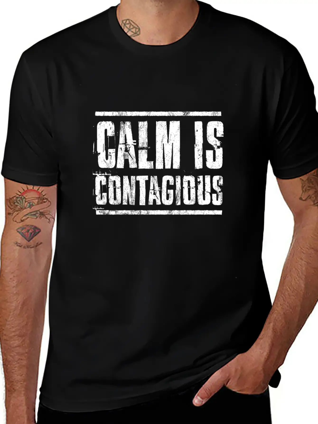 Calm Is Contagious Distressed Military Veteran Tee Unisex Short Sleeve Soft Cotton T-Shirt – Casual Everyday Wear