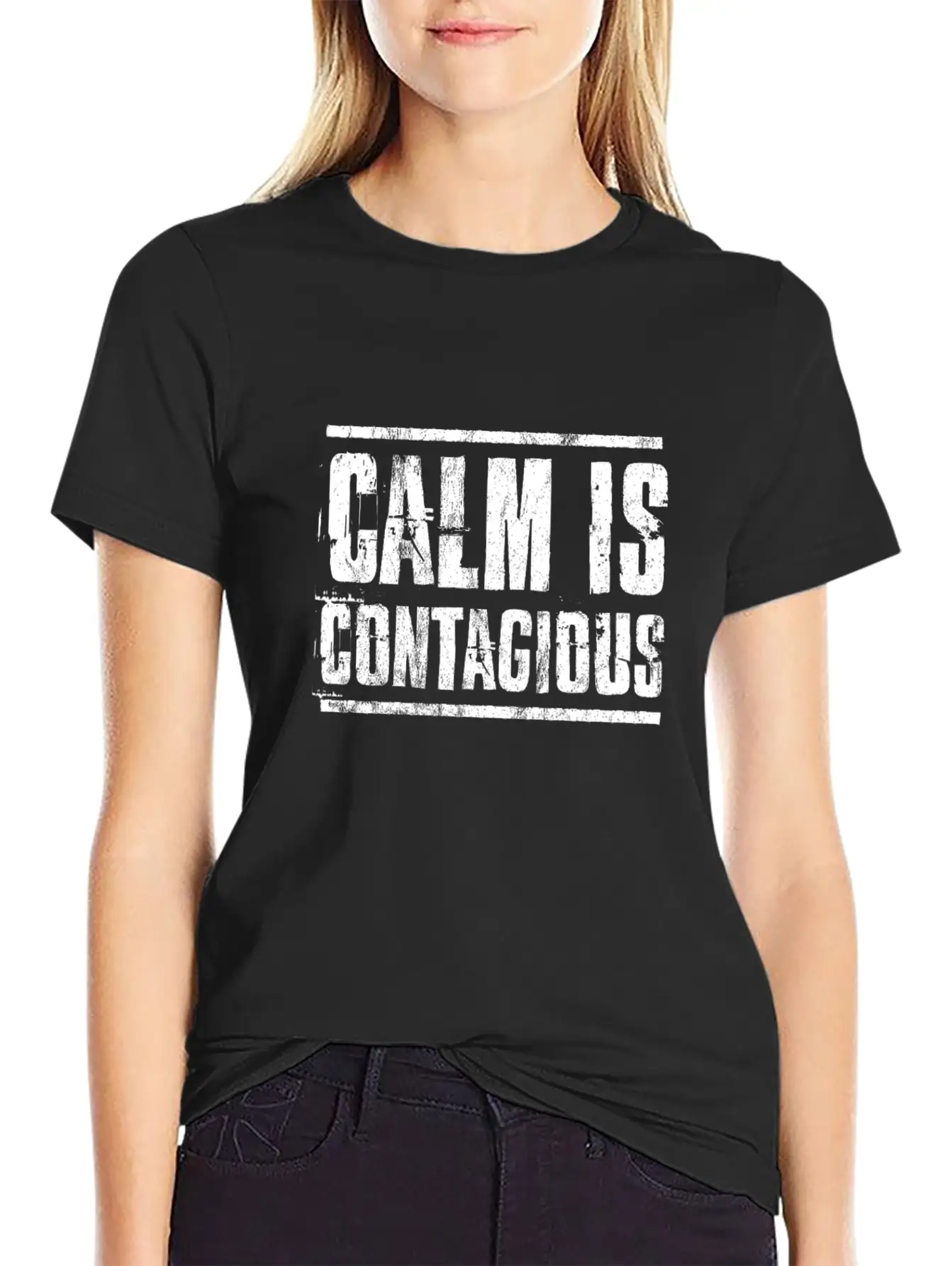 Calm Is Contagious Distressed Military Veteran Tee Unisex Short Sleeve Soft Cotton T-Shirt – Casual Everyday Wear