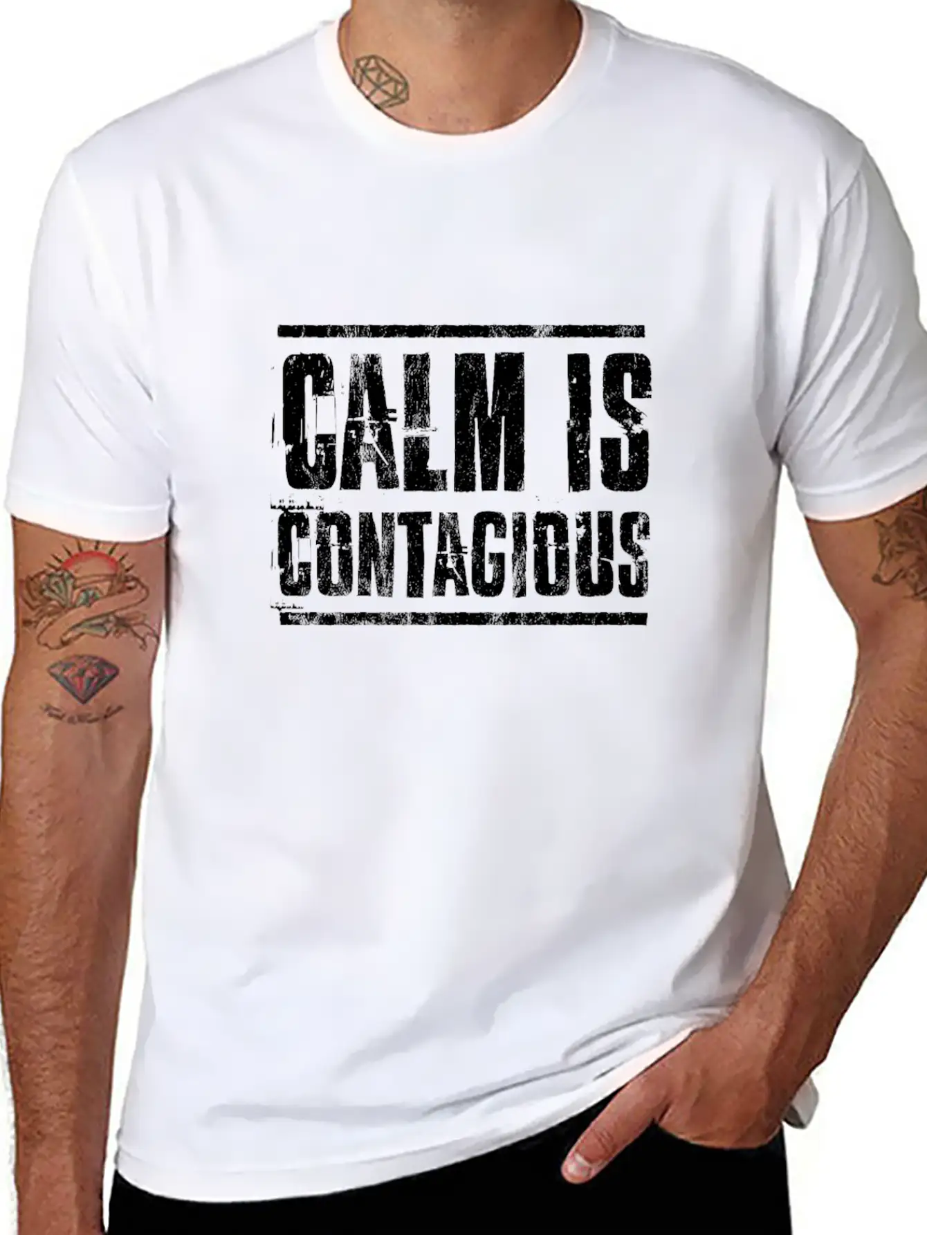 Calm Is Contagious Distressed Military Veteran Tee Unisex Short Sleeve Soft Cotton T-Shirt – Casual Everyday Wear