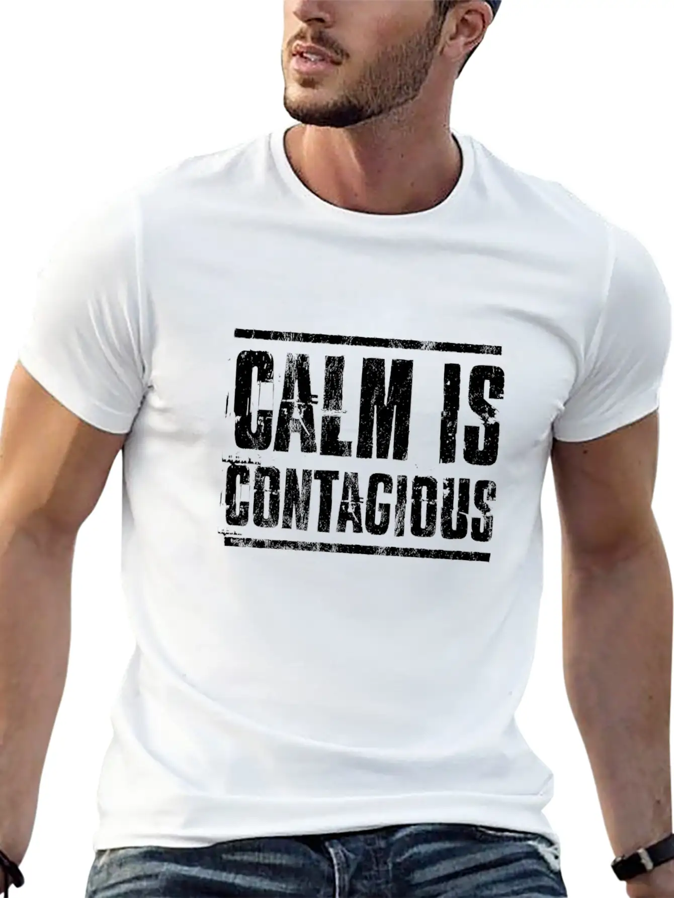 Calm Is Contagious Distressed Military Veteran Tee Unisex Short Sleeve Soft Cotton T-Shirt – Casual Everyday Wear
