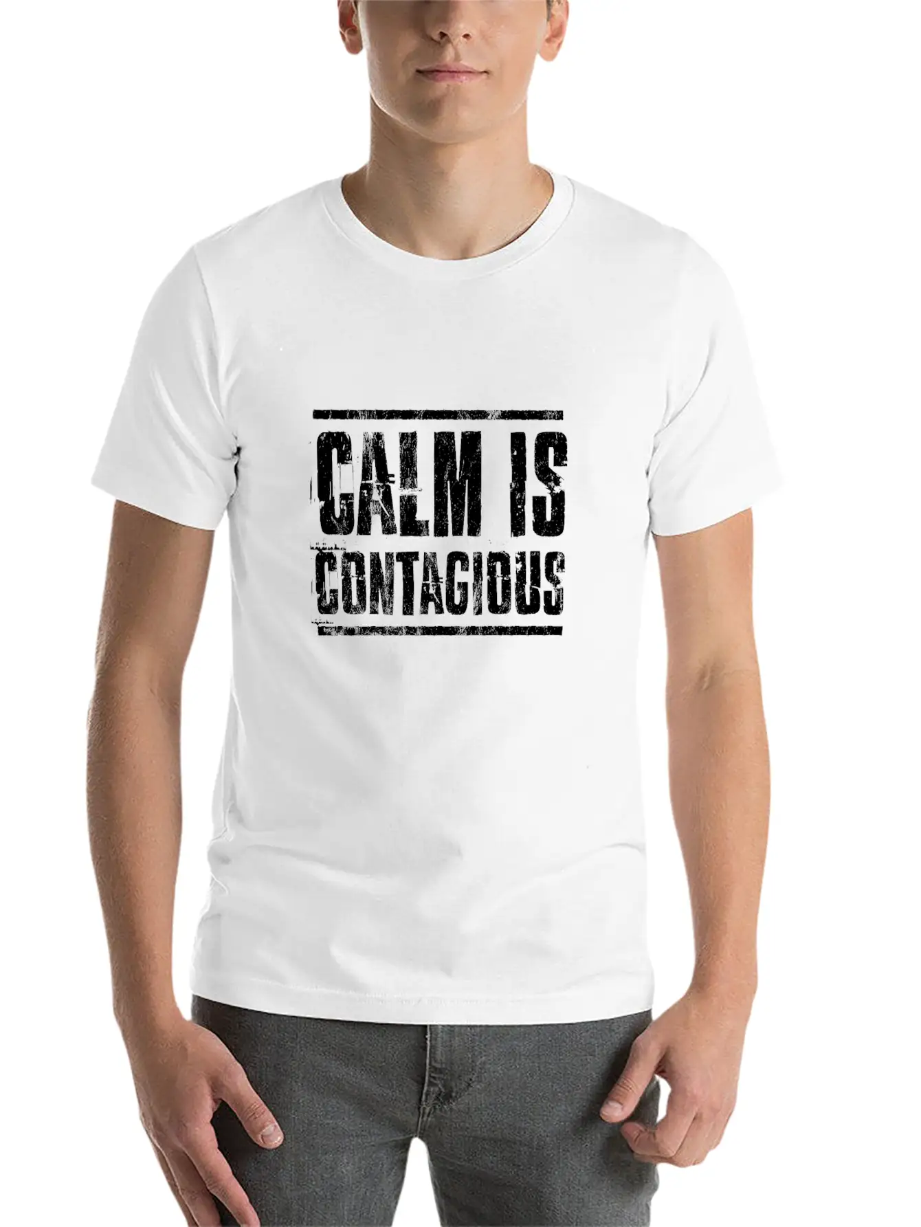 Calm Is Contagious Distressed Military Veteran Tee Unisex Short Sleeve Soft Cotton T-Shirt – Casual Everyday Wear