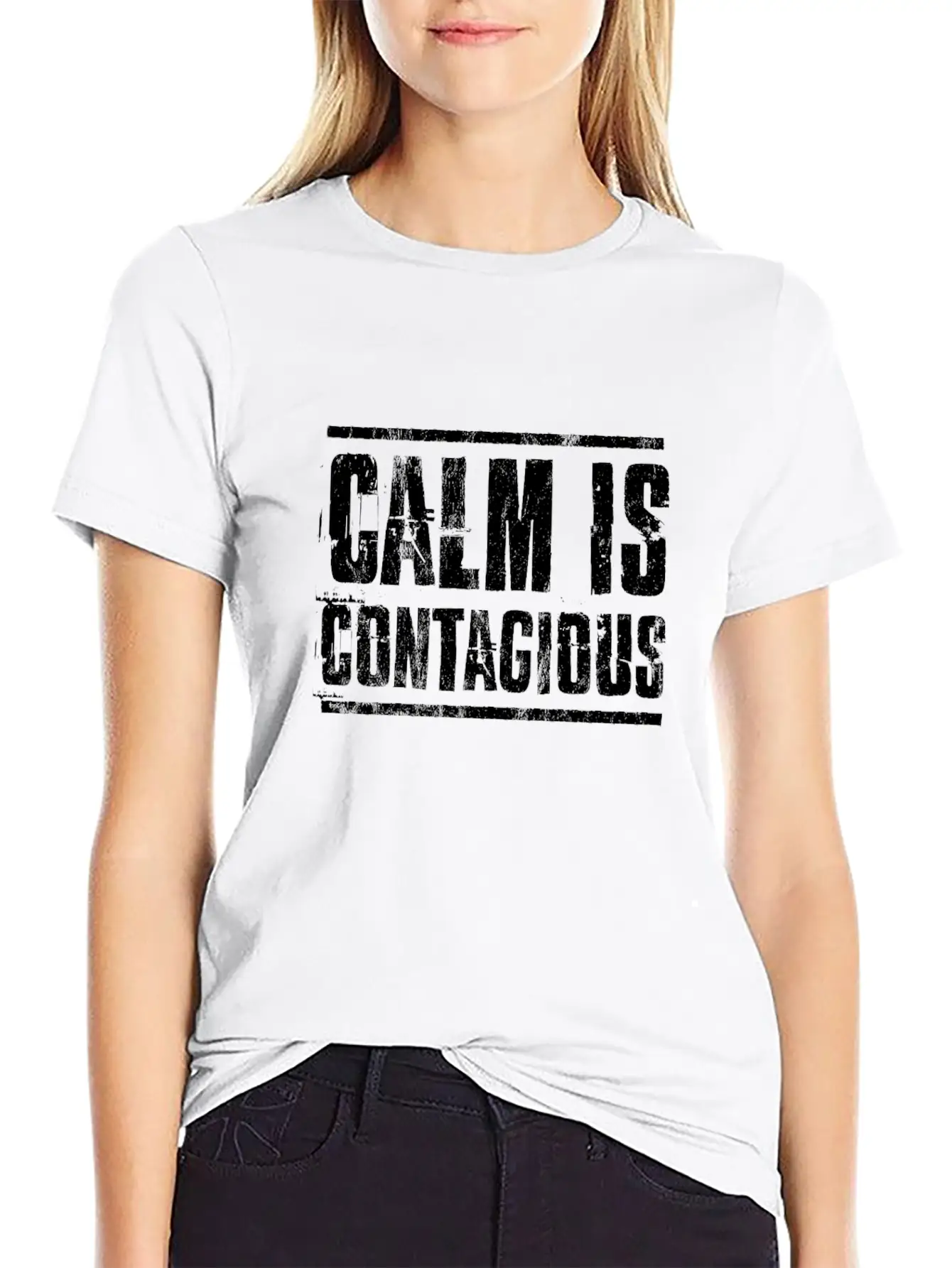 Calm Is Contagious Distressed Military Veteran Tee Unisex Short Sleeve Soft Cotton T-Shirt – Casual Everyday Wear