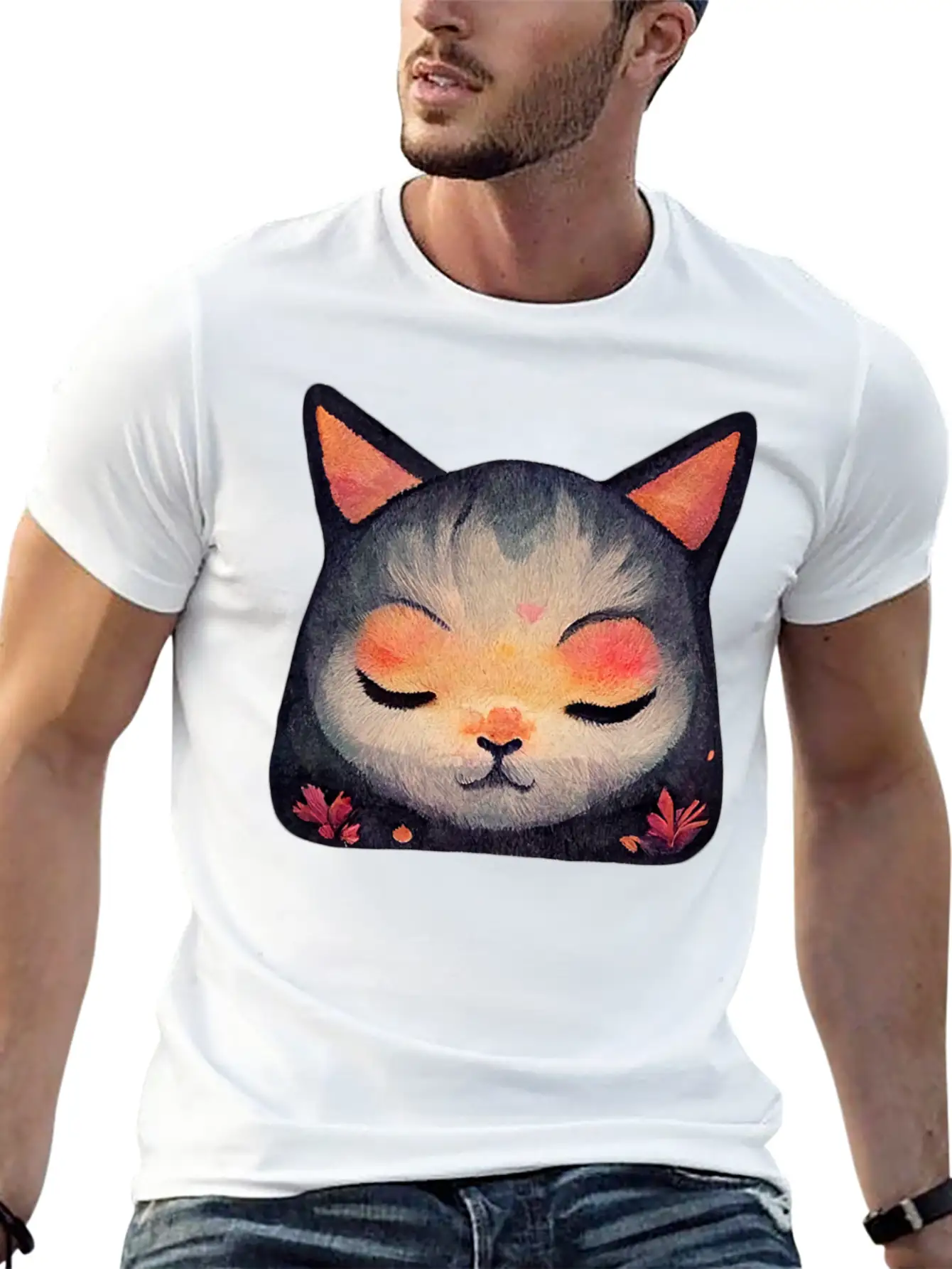Calm Zen Cat Unisex Short Sleeve Soft Cotton T-Shirt – Casual Everyday Wear