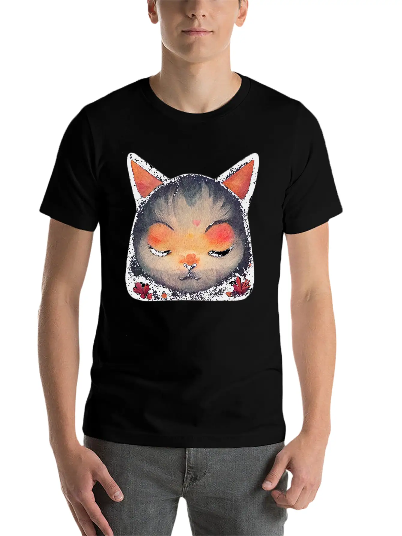 Calm Zen Cat Unisex Short Sleeve Soft Cotton T-Shirt – Casual Everyday Wear