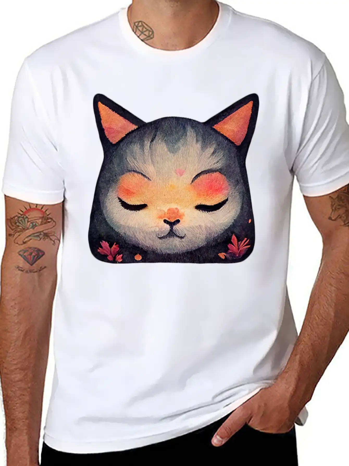Calm Zen Cat Unisex Short Sleeve Soft Cotton T-Shirt – Casual Everyday Wear