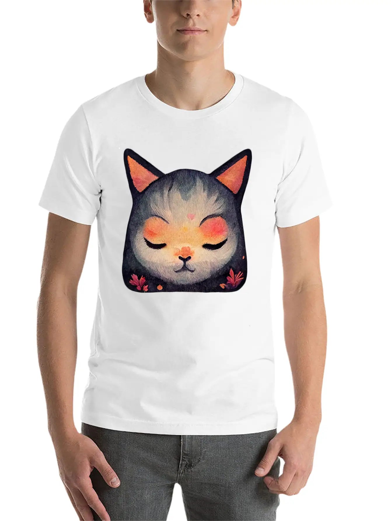Calm Zen Cat Unisex Short Sleeve Soft Cotton T-Shirt – Casual Everyday Wear