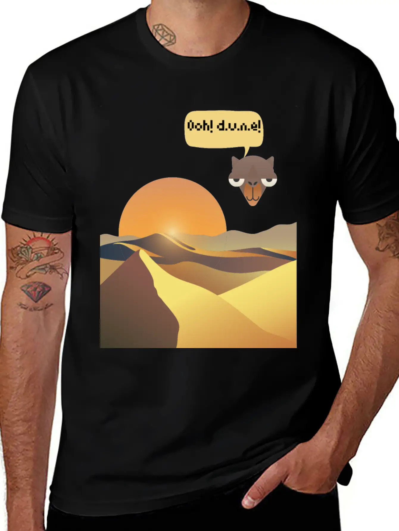 Camels And Sand Dunes T-Shirt Design Breathable Soft Cotton T-Shirt – Timeless Casual Look