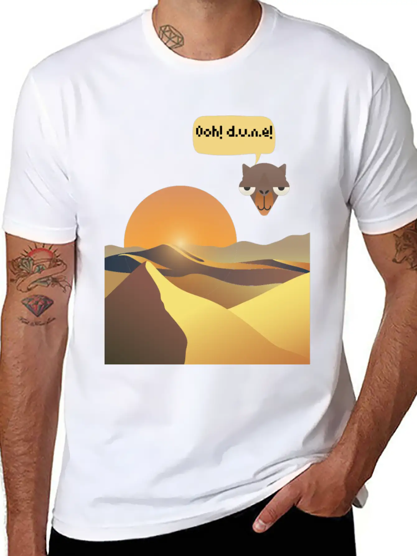 Camels And Sand Dunes T-Shirt Design Breathable Soft Cotton T-Shirt – Timeless Casual Look