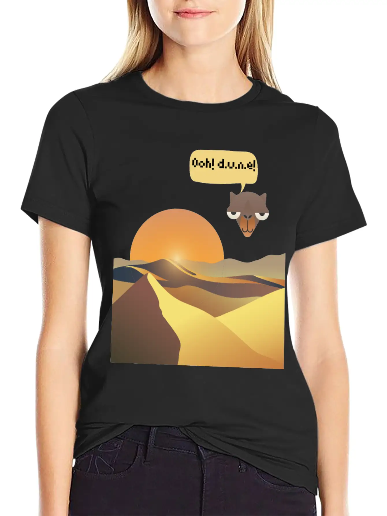 Camels And Sand Dunes T-Shirt Design Breathable Soft Cotton T-Shirt – Timeless Casual Look