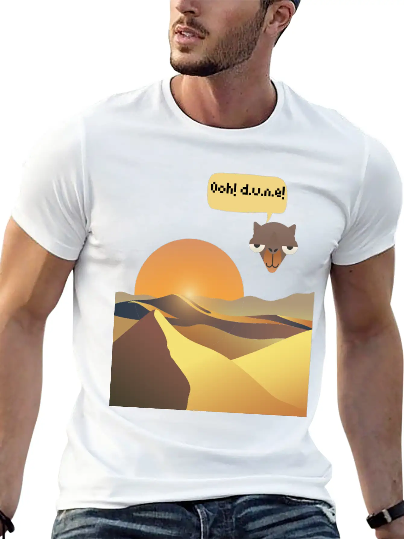 Camels And Sand Dunes T-Shirt Design Breathable Soft Cotton T-Shirt – Timeless Casual Look