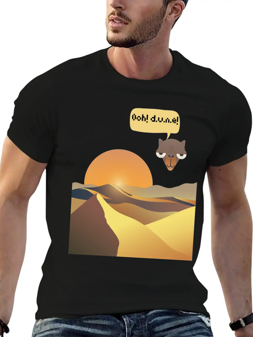 Camels And Sand Dunes T-Shirt Design Breathable Soft Cotton T-Shirt – Timeless Casual Look
