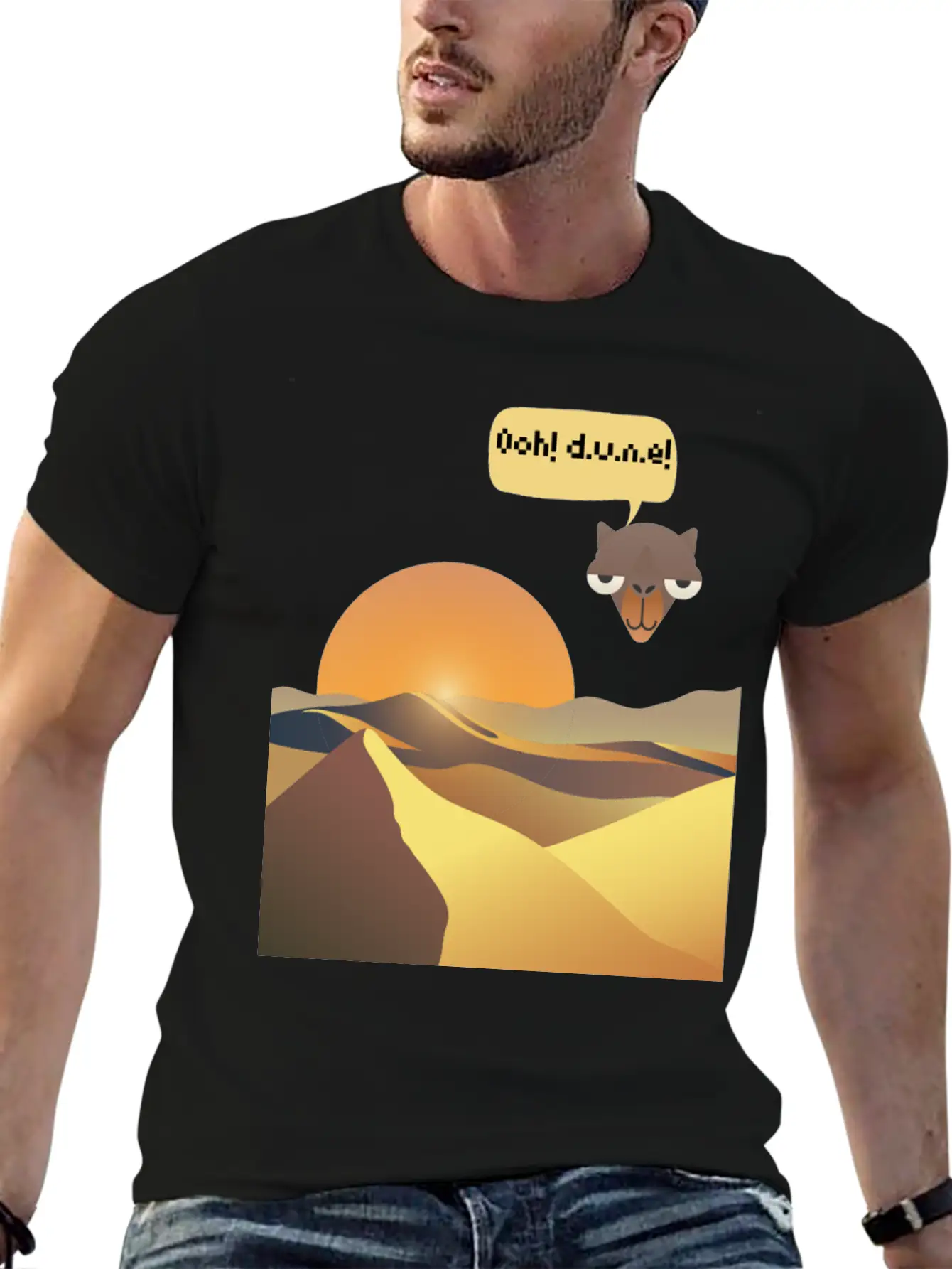 Camels And Sand Dunes T-Shirt Design Breathable Soft Cotton T-Shirt – Timeless Casual Look