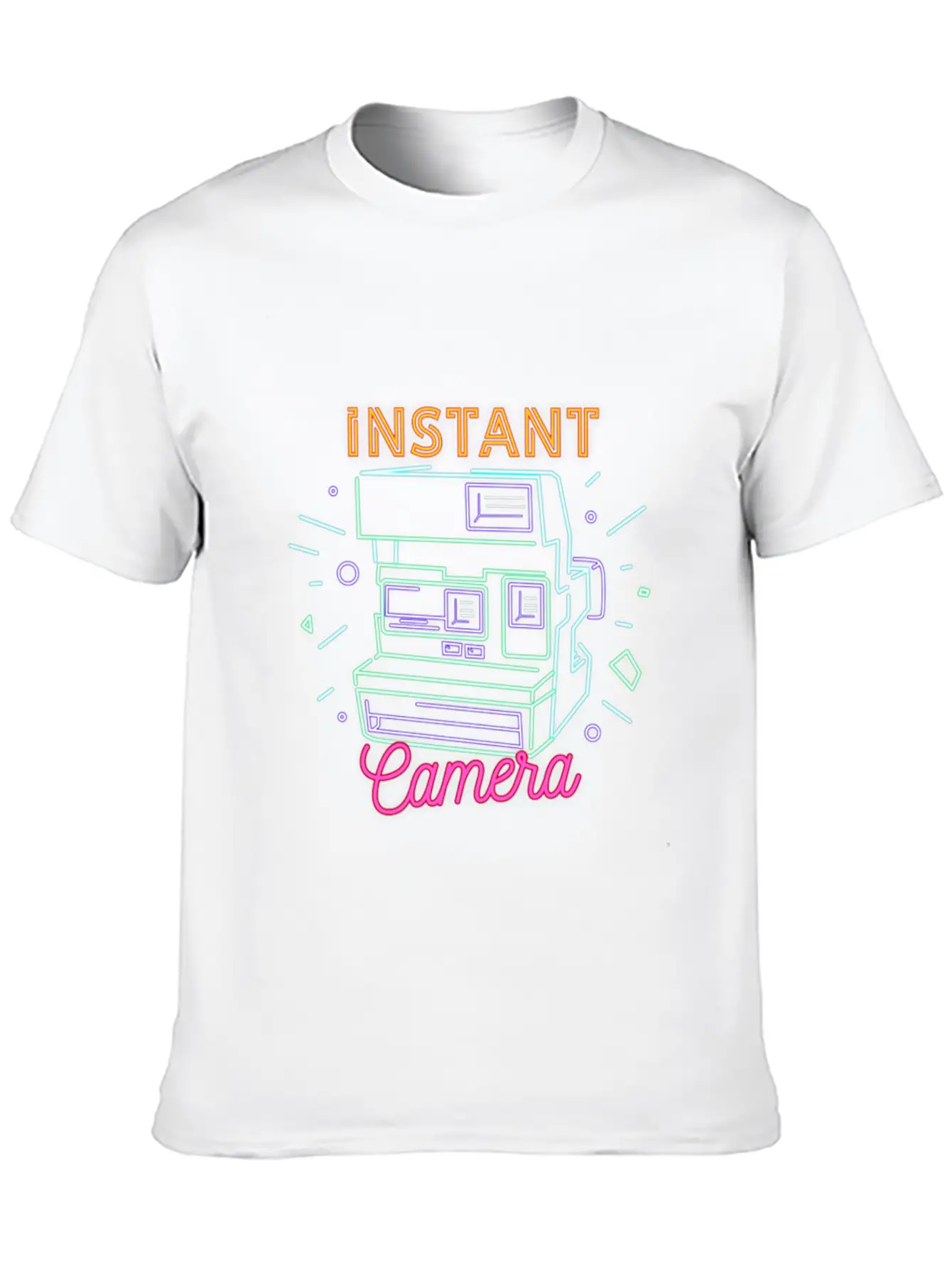 Camera Retro 80s 90s Neon Instant Camera T Shirt Unisex Short Sleeve Soft Cotton T-Shirt – Casual Everyday Wear