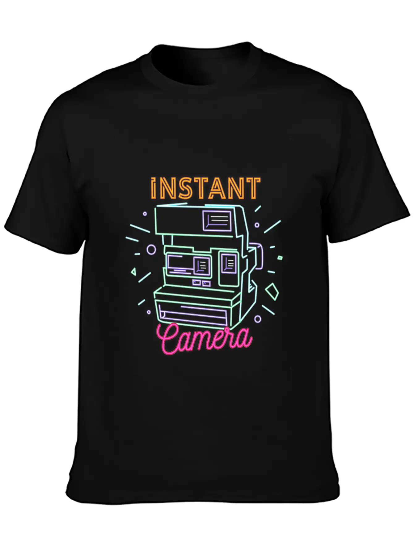 Camera Retro 80s 90s Neon Instant Camera T Shirt Unisex Short Sleeve Soft Cotton T-Shirt – Casual Everyday Wear