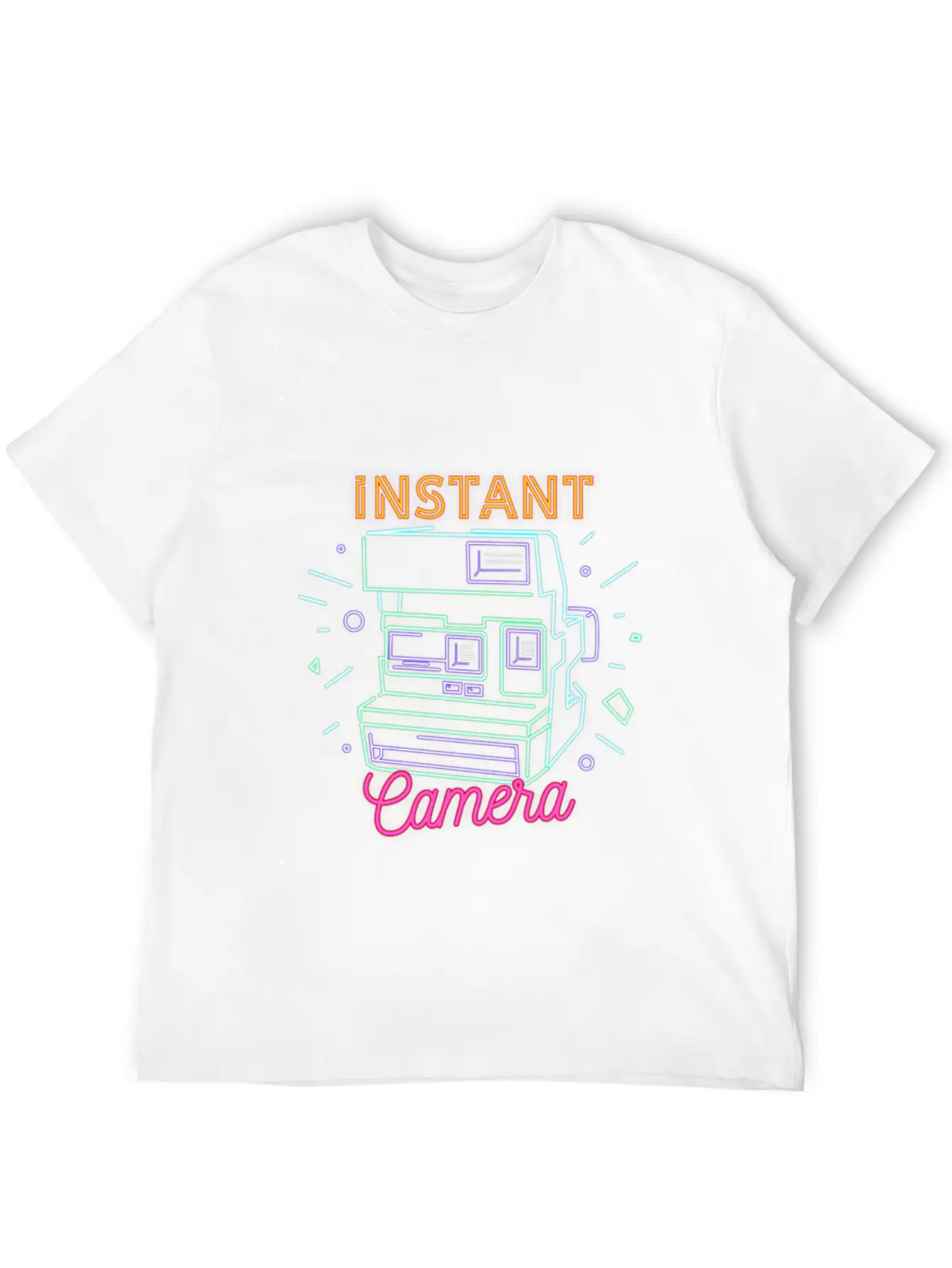 Camera Retro 80s 90s Neon Instant Camera T Shirt Unisex Short Sleeve Soft Cotton T-Shirt – Casual Everyday Wear