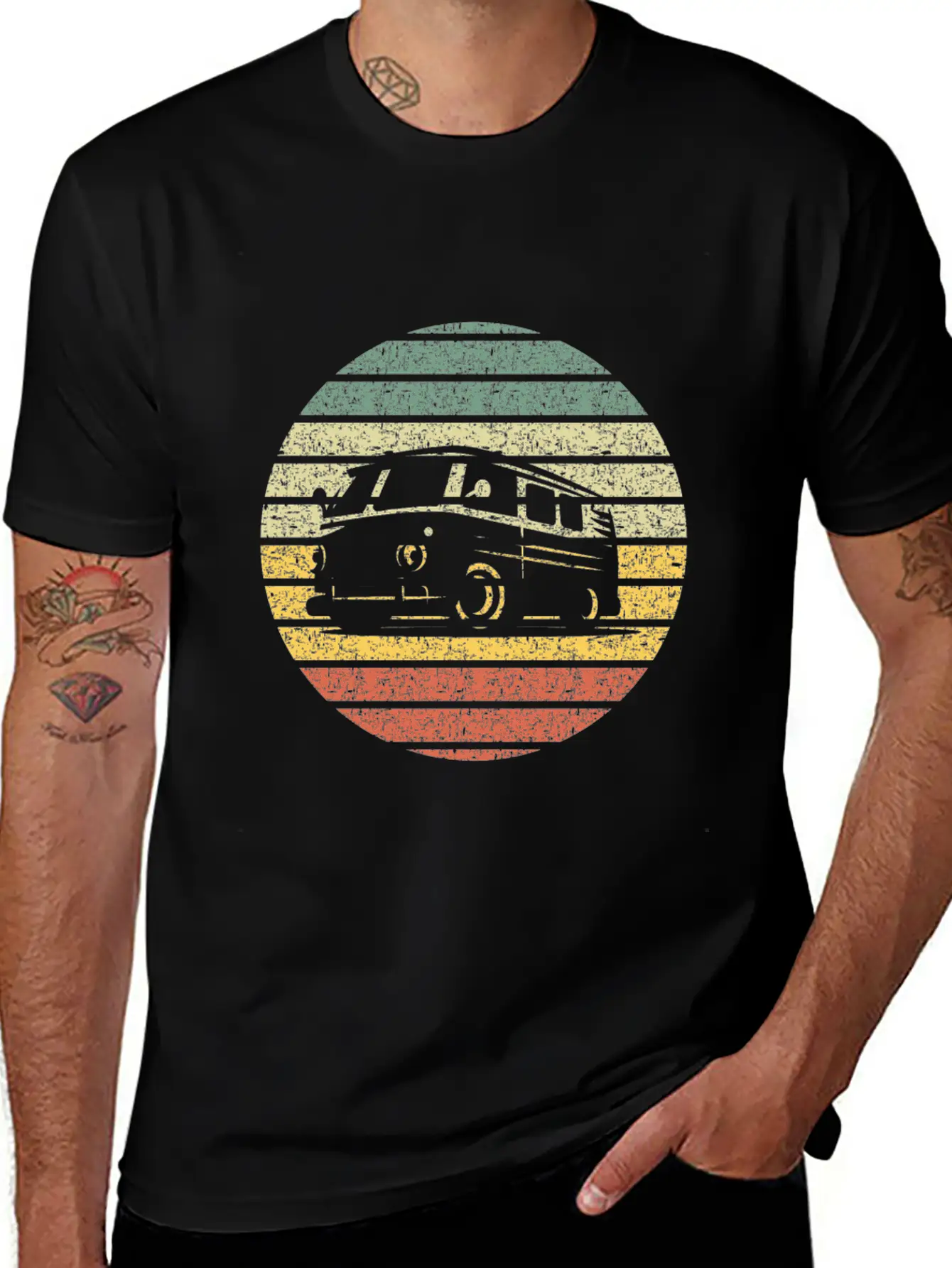 Camper Van Silhouette Vintage Breathable Graphic T-Shirt – Perfect For Casual Days