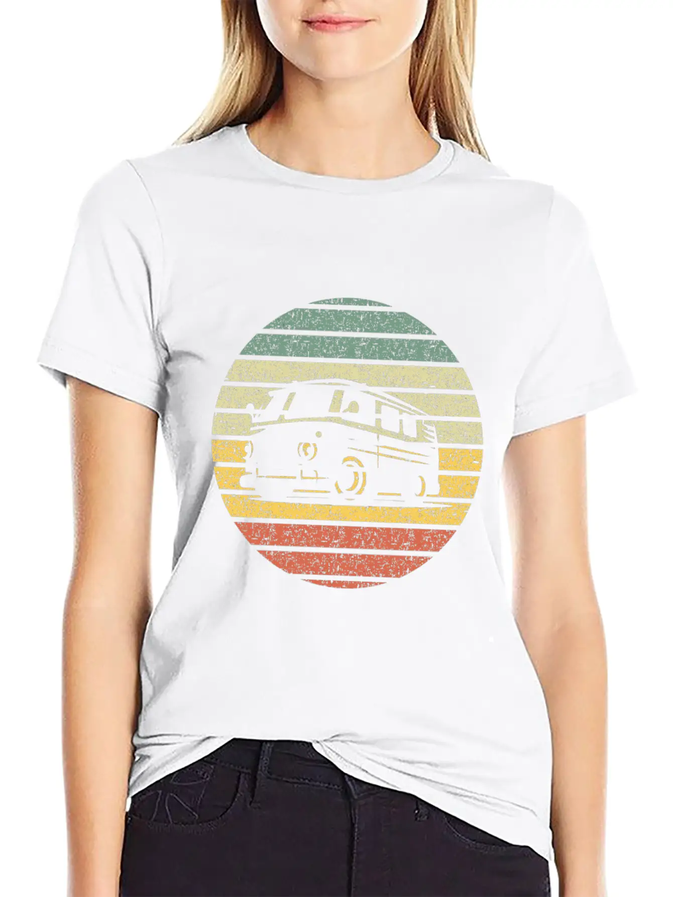 Camper Van Silhouette Vintage Breathable Graphic T-Shirt – Perfect For Casual Days