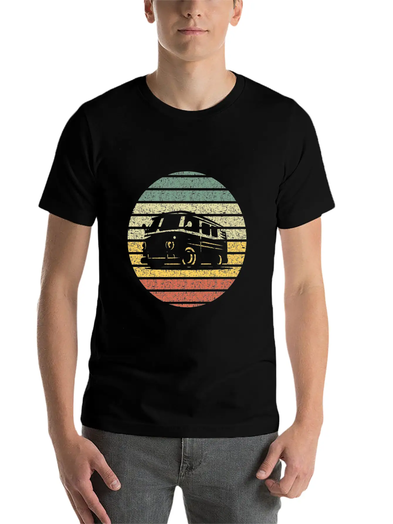 Camper Van Silhouette Vintage Breathable Graphic T-Shirt – Perfect For Casual Days