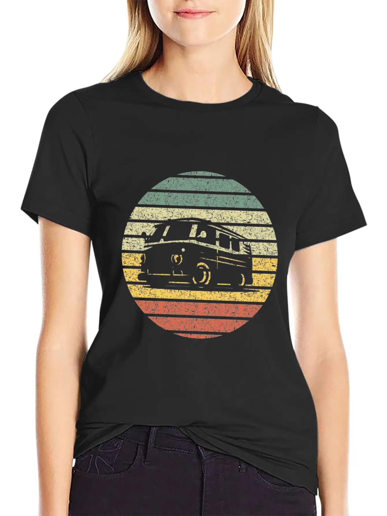 Camper Van Silhouette Vintage Breathable Graphic T-Shirt – Perfect For Casual Days