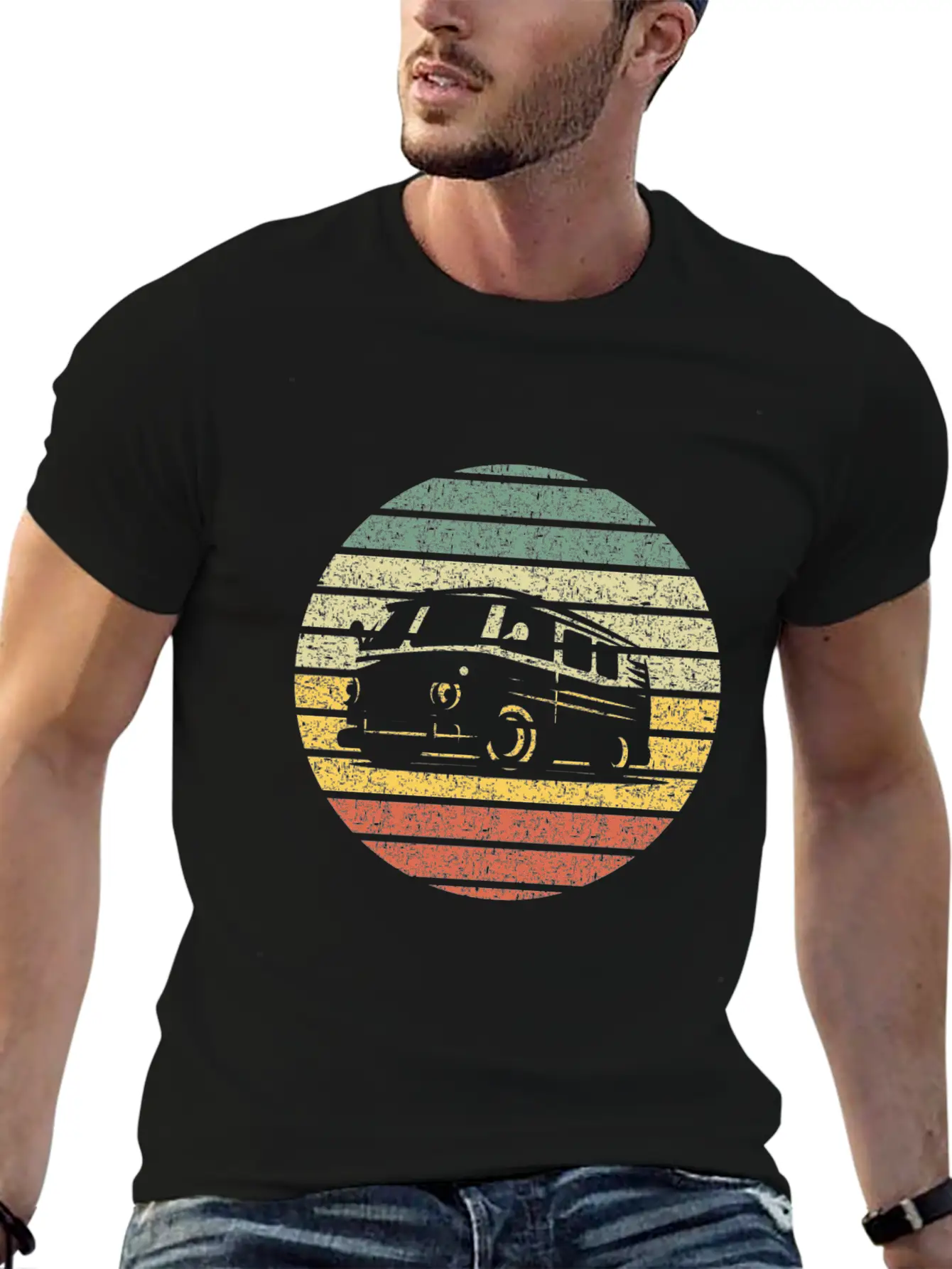 Camper Van Silhouette Vintage Breathable Graphic T-Shirt – Perfect For Casual Days