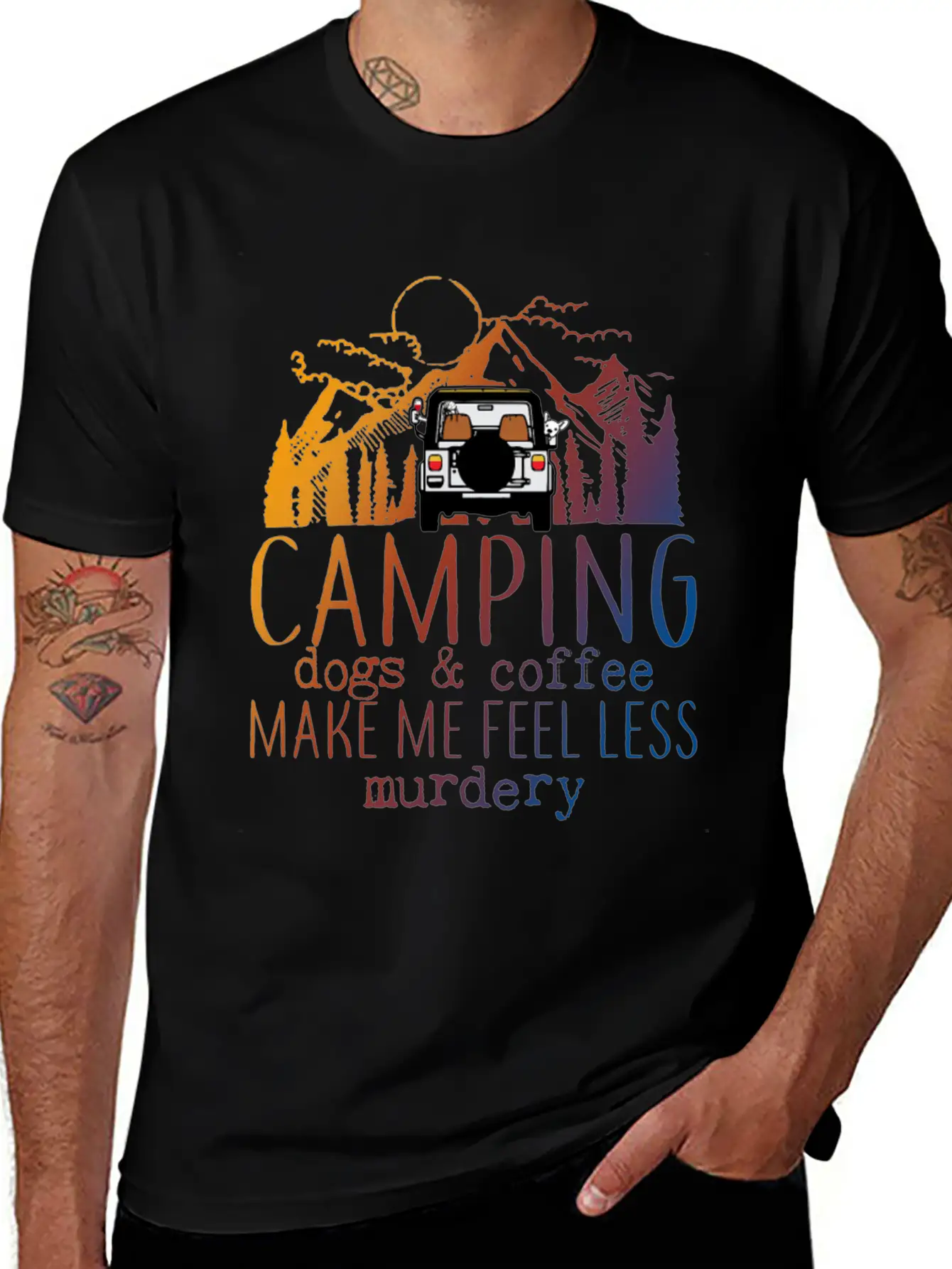 Camping Dogs Coffee Unisex Short Sleeve Soft Cotton T-Shirt – Casual Everyday Wear