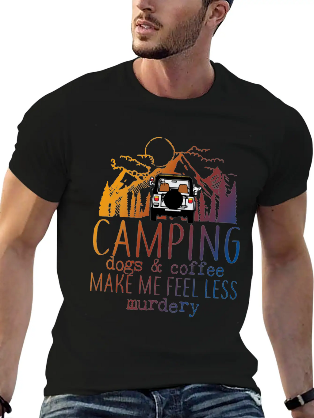 Camping Dogs Coffee Unisex Short Sleeve Soft Cotton T-Shirt – Casual Everyday Wear