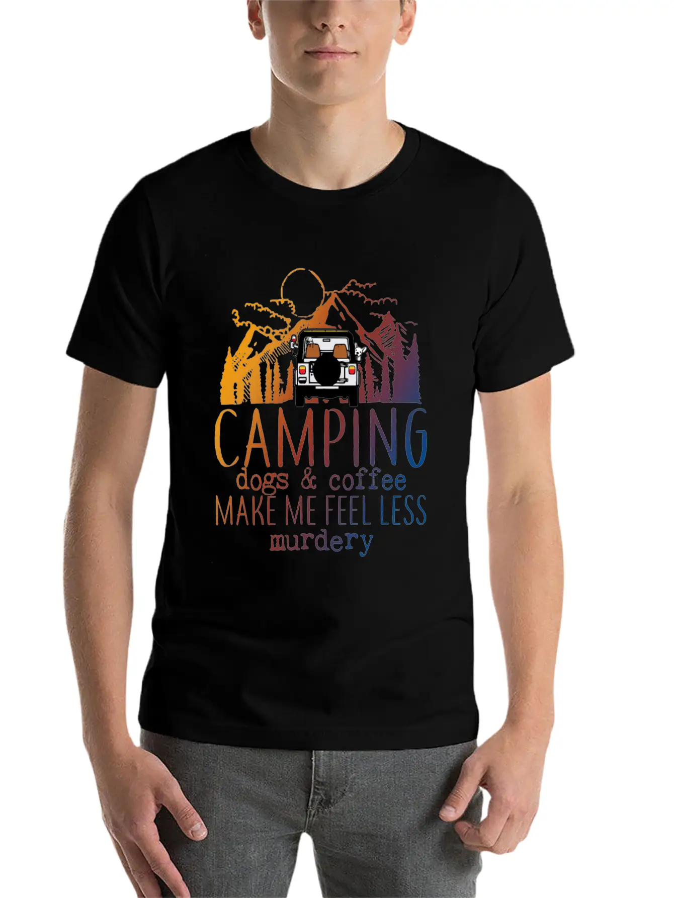 Camping Dogs Coffee Unisex Short Sleeve Soft Cotton T-Shirt – Casual Everyday Wear