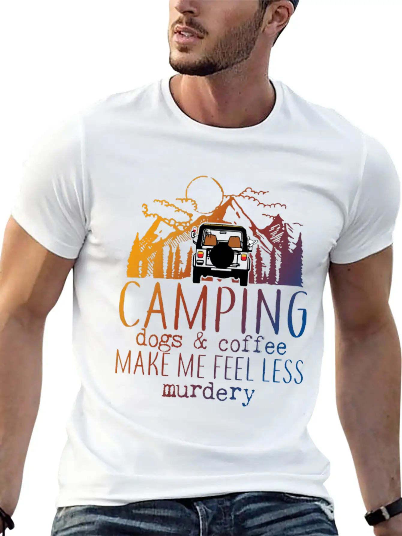 Camping Dogs Coffee Unisex Short Sleeve Soft Cotton T-Shirt – Casual Everyday Wear