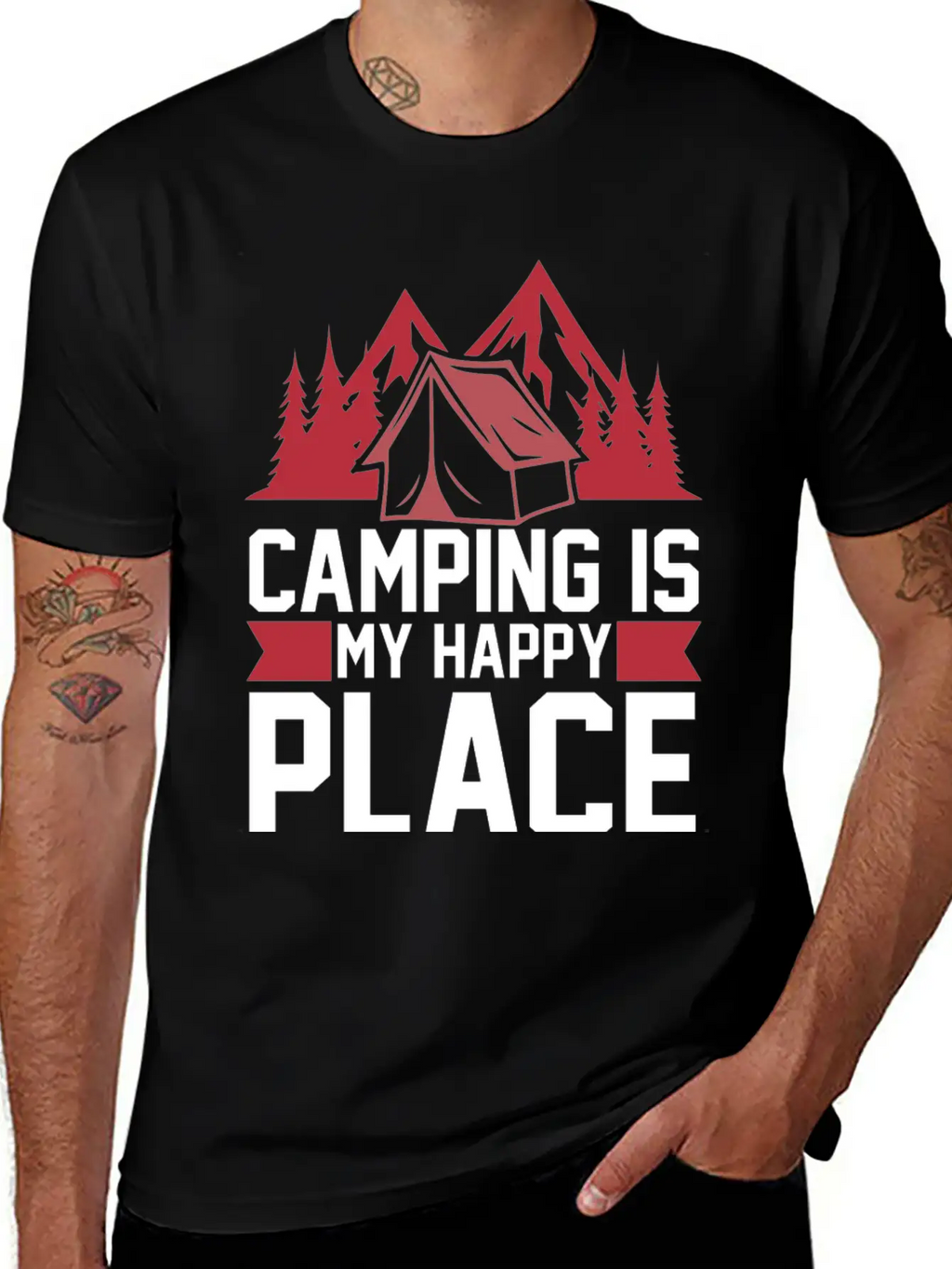 Camping Is My Happy Place Casual Graphic T-Shirt – Simple And Comfortable Daily Wear