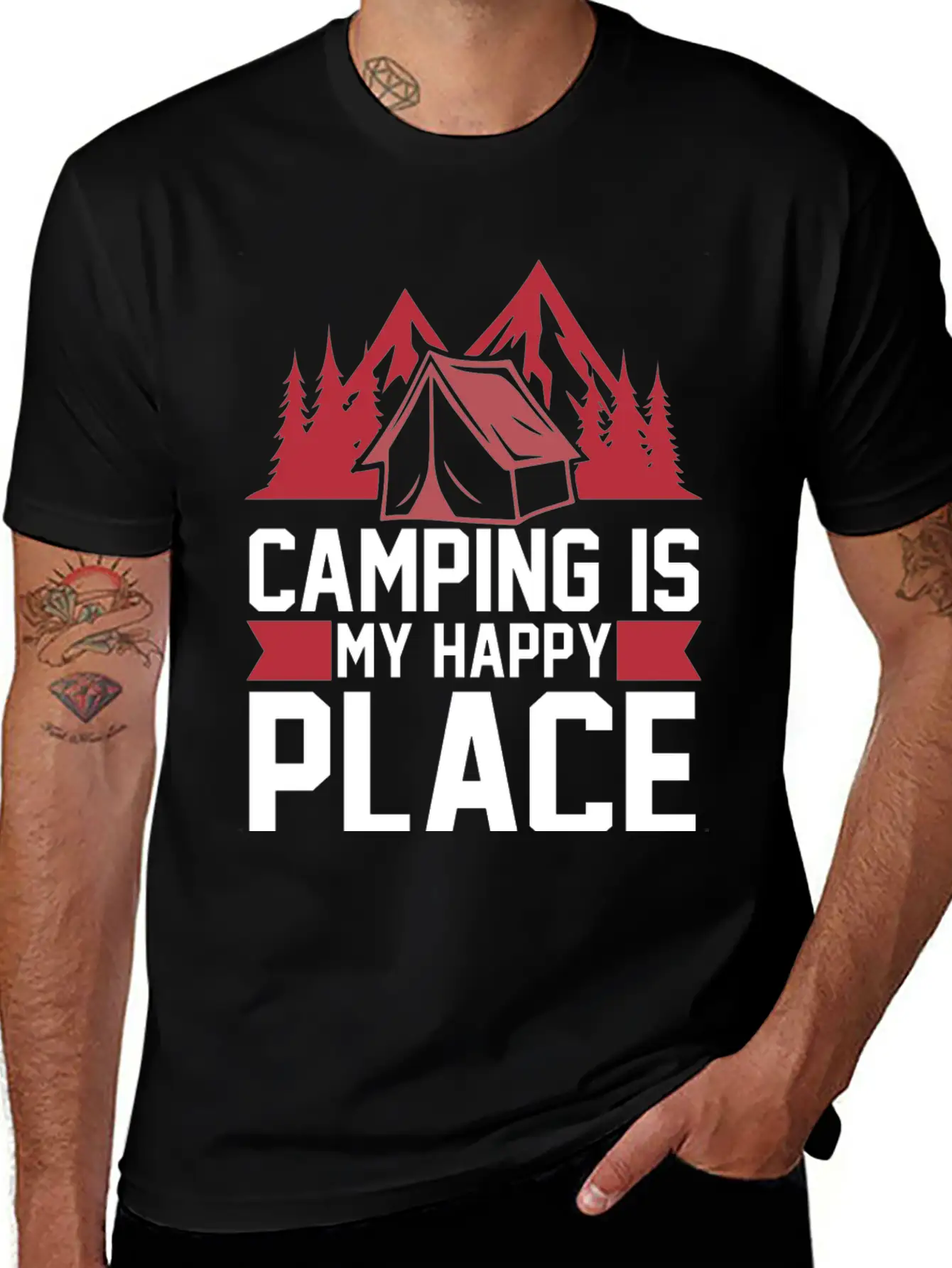 Camping Is My Happy Place Casual Graphic T-Shirt – Simple And Comfortable Daily Wear